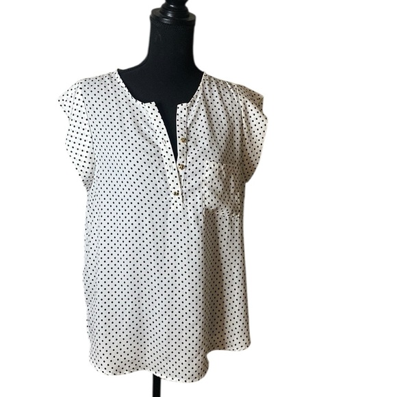 Business Casual Lightweight Cap Sleeve Blouse Sweet Rain Polka Dot Work Wear L - Picture 1 of 12